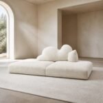Canapea lounge modulară Nuvola cu platformă joasă – ambient lounge contemporan generat