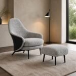 Fotoliu lounge Contour cu taburet asortat – ambient de lectură contemporan generat