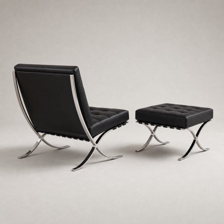 Fotoliu lounge Axis din piele cu taburet – vedere posterioară generată