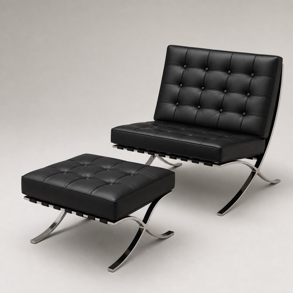 Fotoliu lounge Axis din piele cu taburet – imagine principală generată