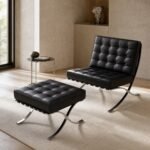 Fotoliu lounge Axis din piele cu taburet – ambient contemporan de lectură generat