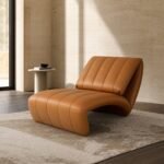 Fotoliu lounge Sella din piele cognac – ambient contemporan generat