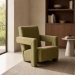 Fotoliu de accent Cadru din catifea reiată – ambient contemporan cu mobilier din nuc generat