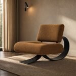 Fotoliu balansoar Arc cu bază sculpturală – ambient de lectură generat