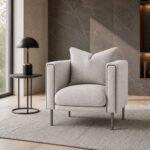 Fotoliu de accent Lira cu spătar drapat – ambient contemporan generat