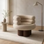 Fotoliu lounge Strata cu brațe stratificate – ambient contemporan generat