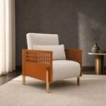 Fotoliu de accent Arcade cu panouri perforate – ambient contemporan generat