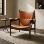 Fotoliu lounge Chief din piele cognac – ambient de lectură generat