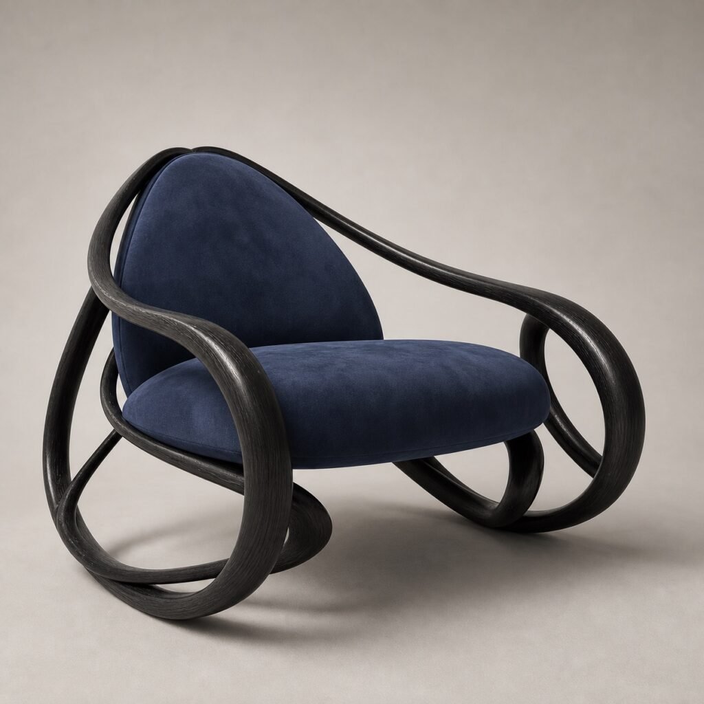 Balansoar sculptural Loop din lemn curbat – imagine principală generată