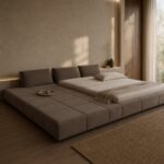 Pat modular Squaring cu platformă tip tatami, imagine ambientală generată într-un dormitor contemporan