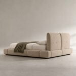 Pat tapițat modular, vedere laterală asupra volumelor capitonate