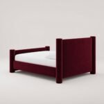 Pat tapițat Almo, vedere din spate asupra stâlpilor cilindrici