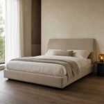 Pat tapițat Richard într-un dormitor contemporan minimalist