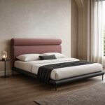 Pat tapițat bicolor într-un dormitor contemporan luminos