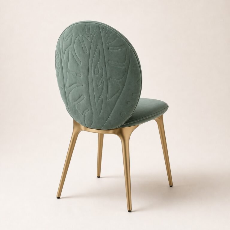 Scaun de dining tapițat Astrid cu broderie decorativă, vedere generată din spate