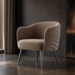 Fotoliu Blossom din catifea taupe într-un interior contemporan