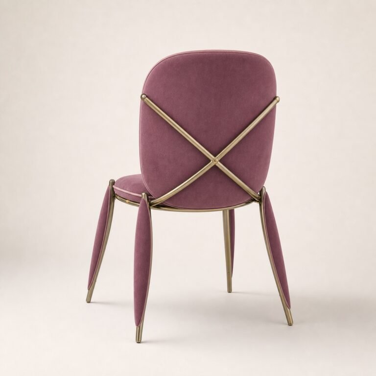 Scaun Mantis cu structură metalică în X, vedere din spate
