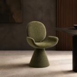 Fotoliu de dining sculptural Youpi verde măsliniu, imagine ambientală generată