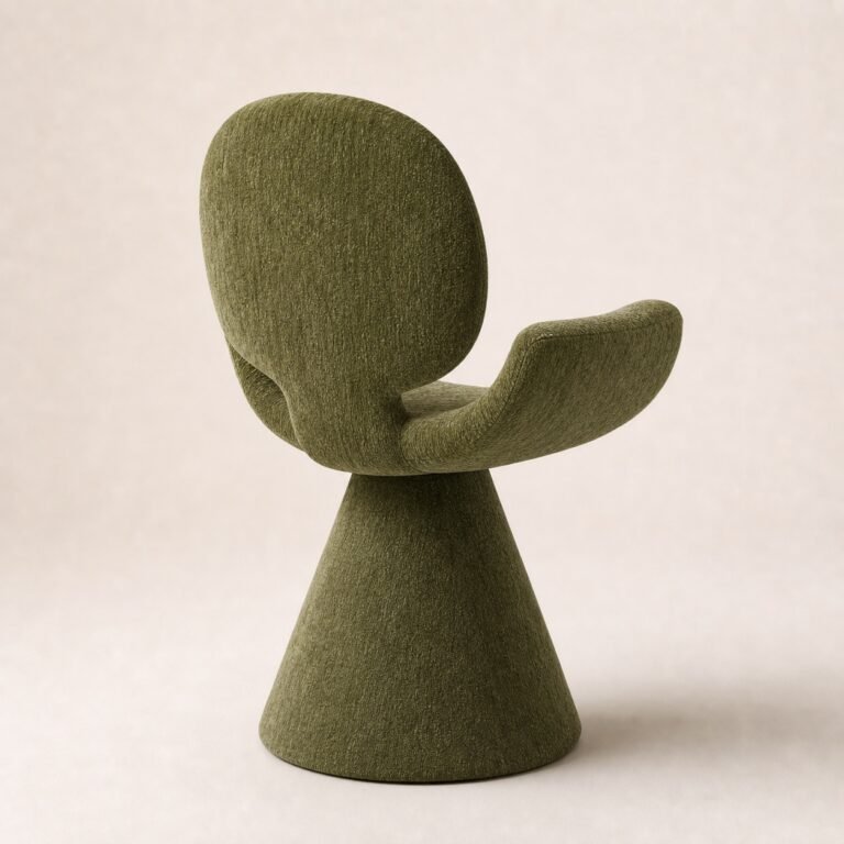 Fotoliu de dining sculptural Youpi verde măsliniu, vedere generată din spate