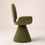 Fotoliu de dining sculptural Youpi verde măsliniu, vedere laterală generată
