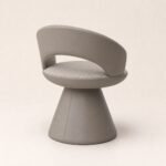 Fotoliu de dining sculptural Lena greige și taupe, vedere generată din spate
