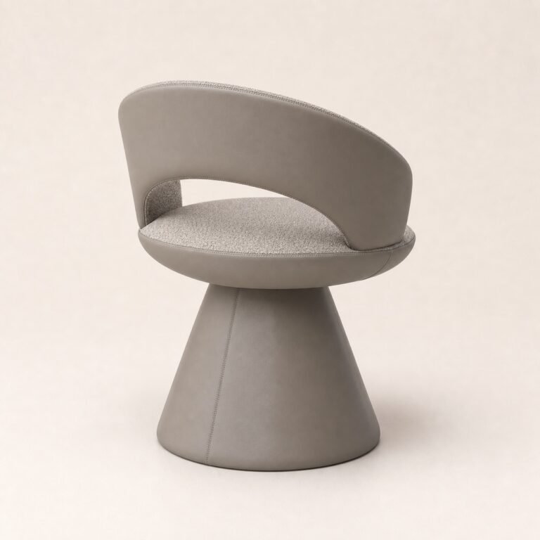 Fotoliu de dining sculptural Lena greige și taupe, vedere generată din spate