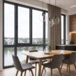 Fereastră din aluminiu într-un interior rezidențial luminos