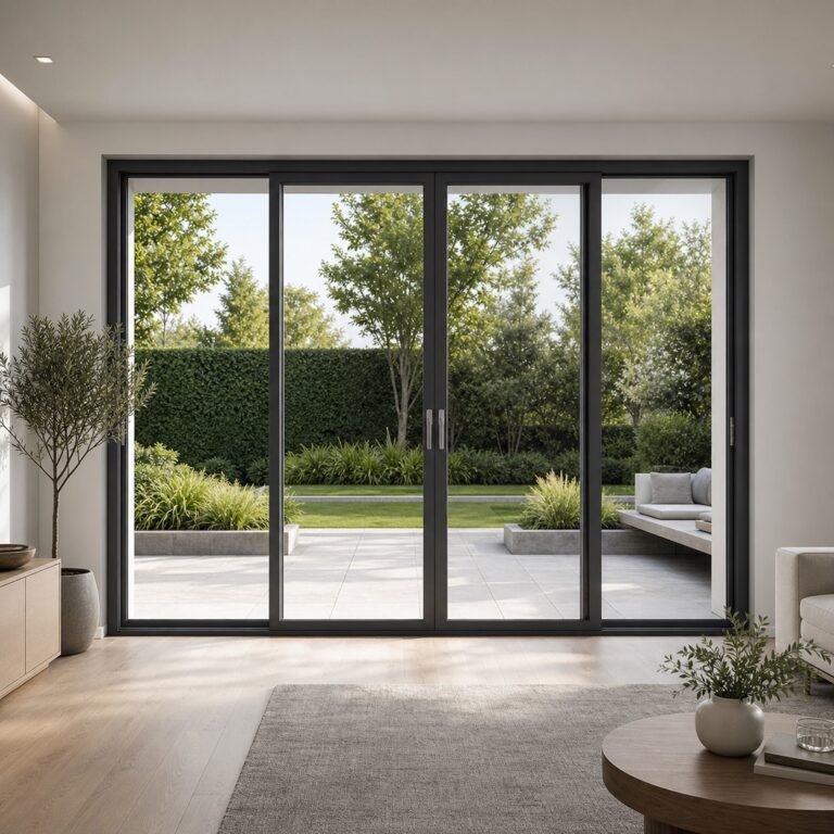 Ușă culisantă din aluminiu văzută din interior