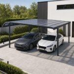 Configurație de carport din aluminiu pentru două autovehicule