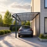 Carport din aluminiu montat lângă o locuință