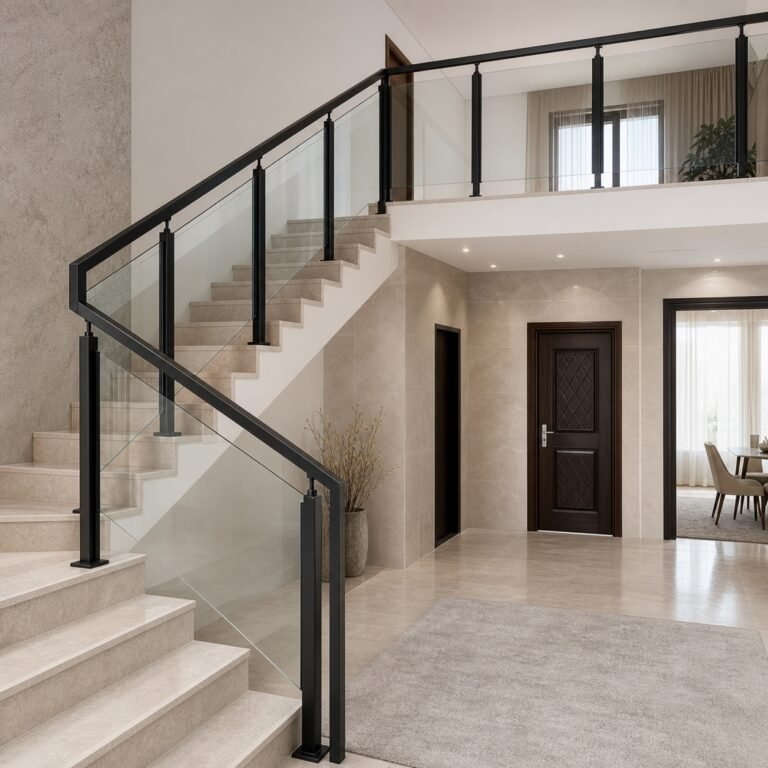 Balustradă din aluminiu cu sticlă pentru scară interioară